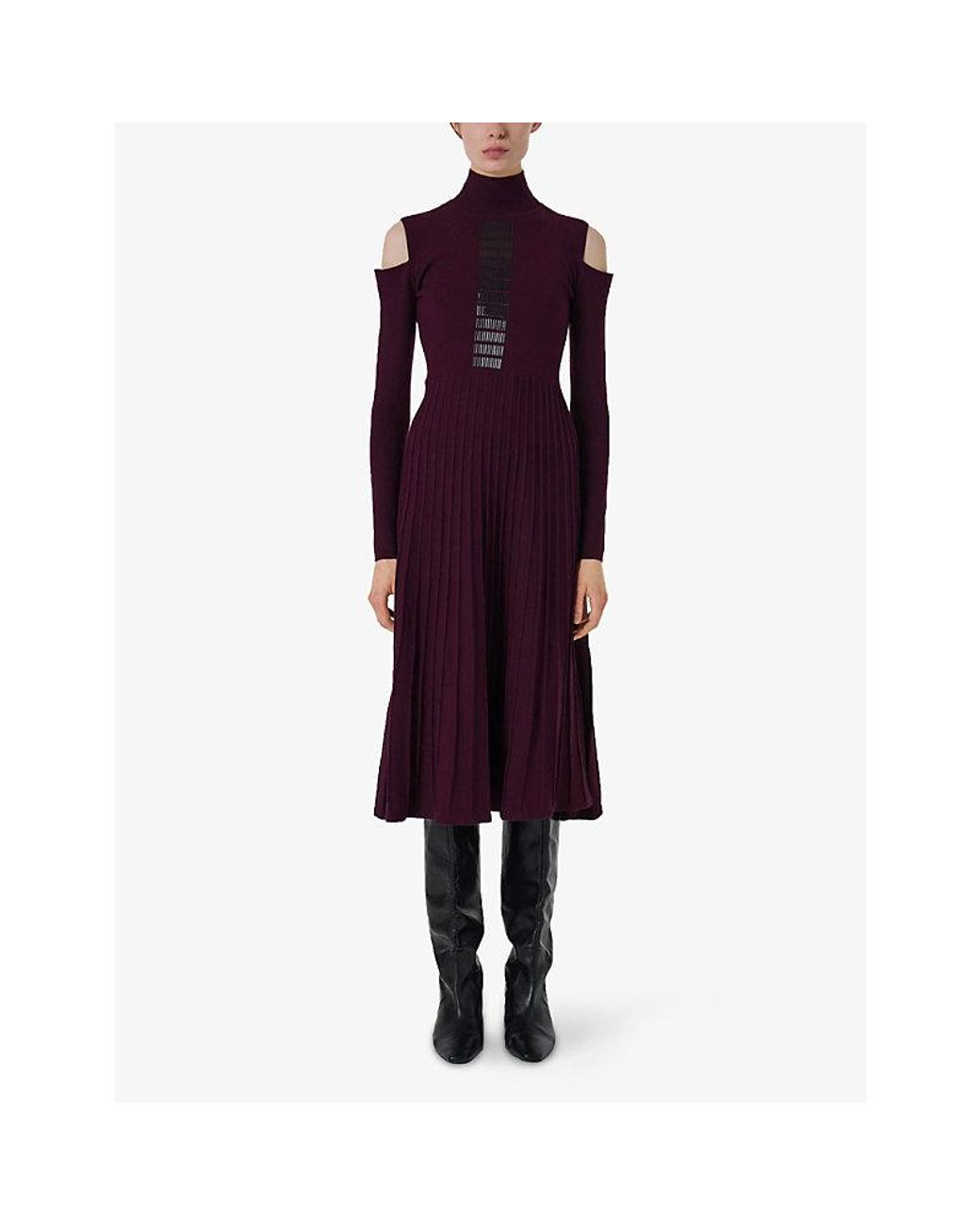eem Purple Baguette Embellished Knitted Midi Dress