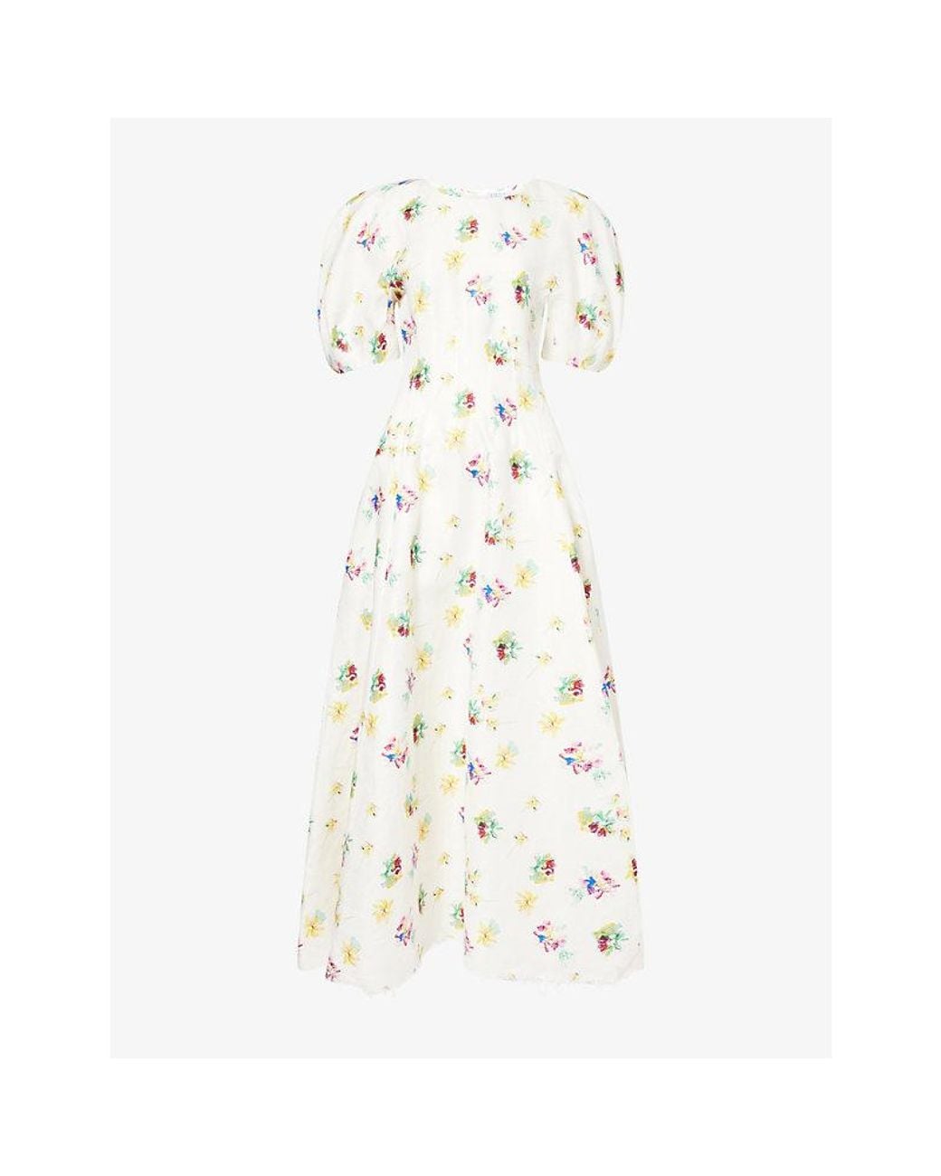 Gabriela Hearst White Enaya Floral-Print Linen Maxi Dress