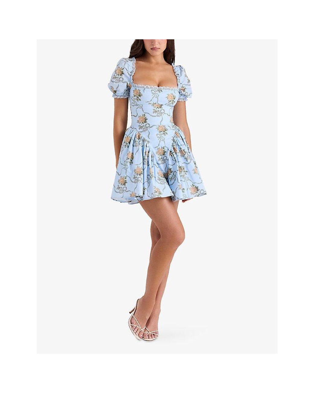 House Of Cb Blue Rosie Floral-Print Stretch-Cotton Mini Dress