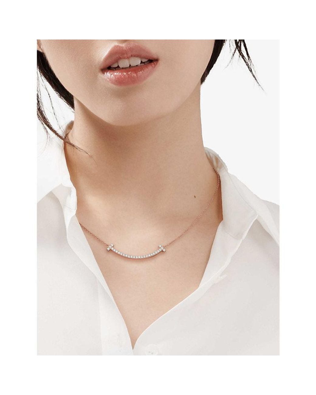 Tiffany & Co White Tiffany T Smile 18Ct Rose- And Diamond Necklace