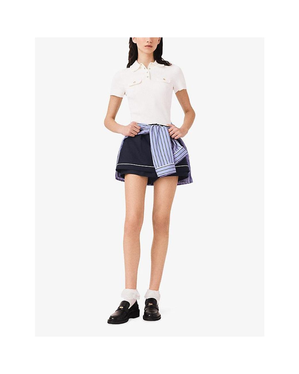 Maje White Flap-Pocket Slim-Fit Knitted Polo Shirt
