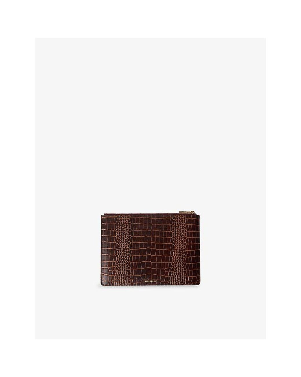 Whistles Brown Croc-Embossed Leather Clutch