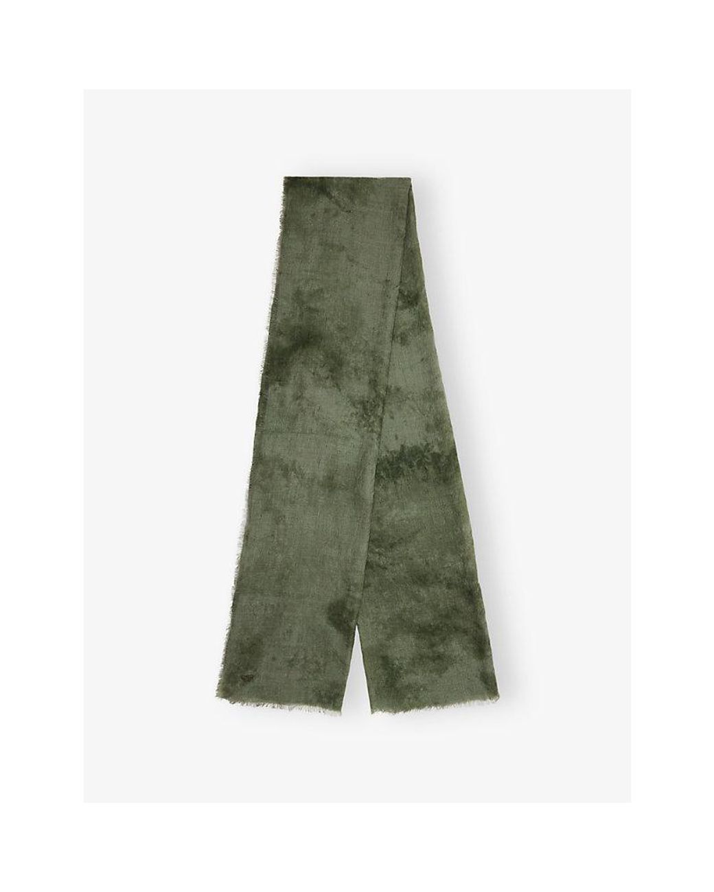 Weekend by Maxmara Green Tie-Dye Fringed-Edge Wool Scarf