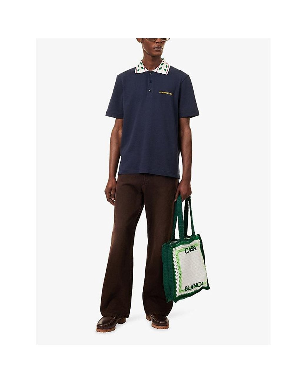 Casablanca Blue Laurel Pique Cotton Polo T-Shirt for men