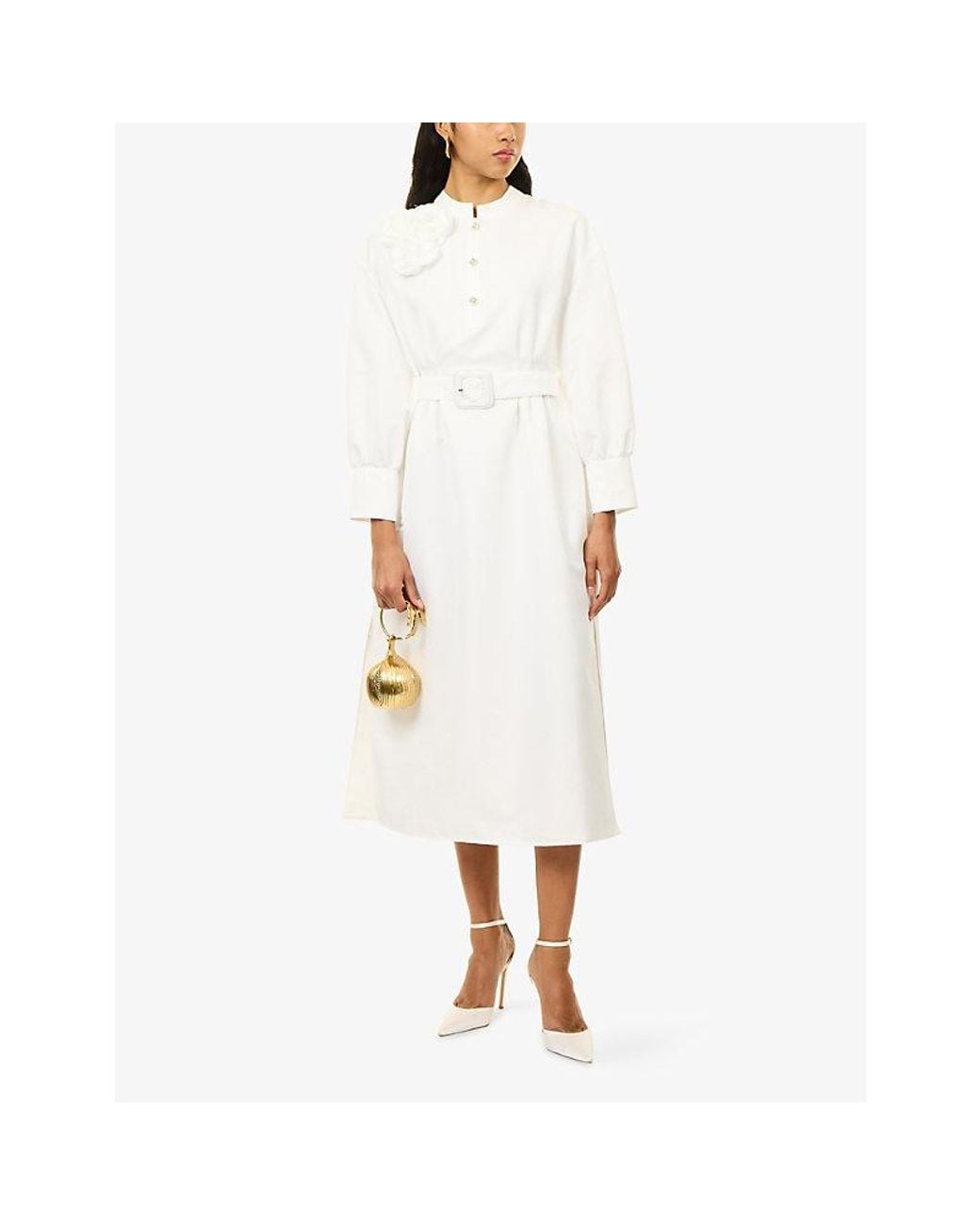 Huishan Zhang White Ada Woven Midi Dress