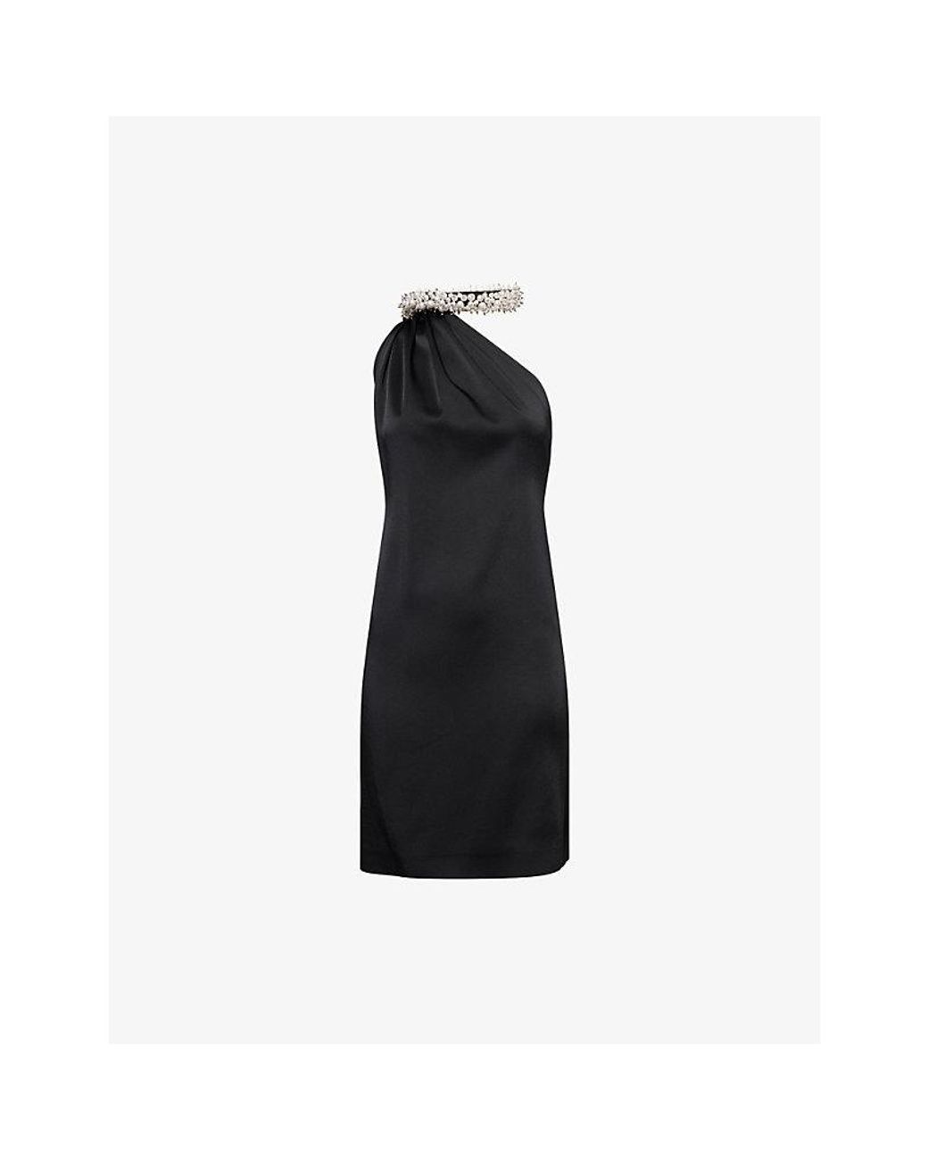 Stella McCartney Black Embellished Halterneck Asymmetric Satin Mini Dress