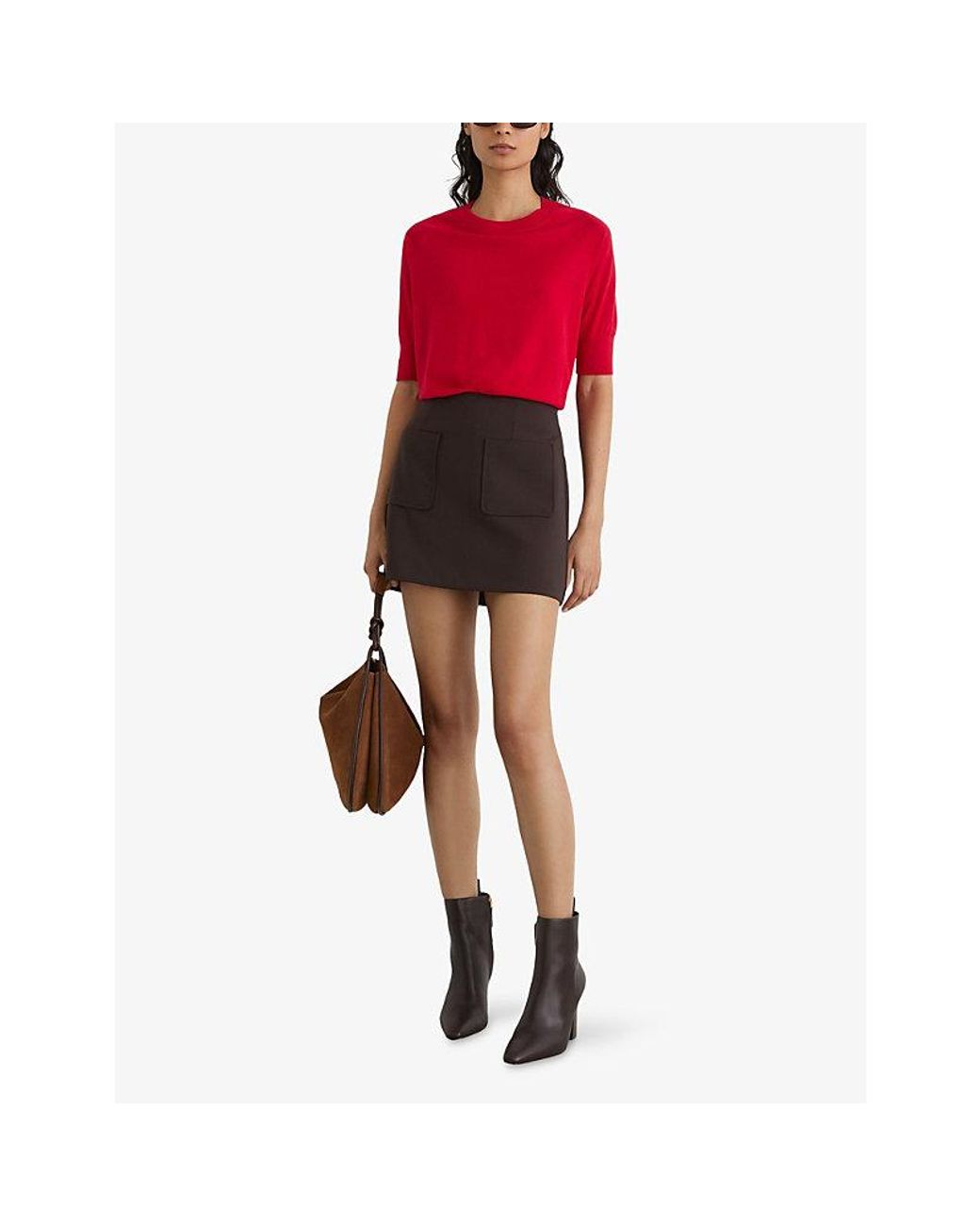 Reiss Red Suzzie Funnel-Neck Merino-Wool T-Shirt