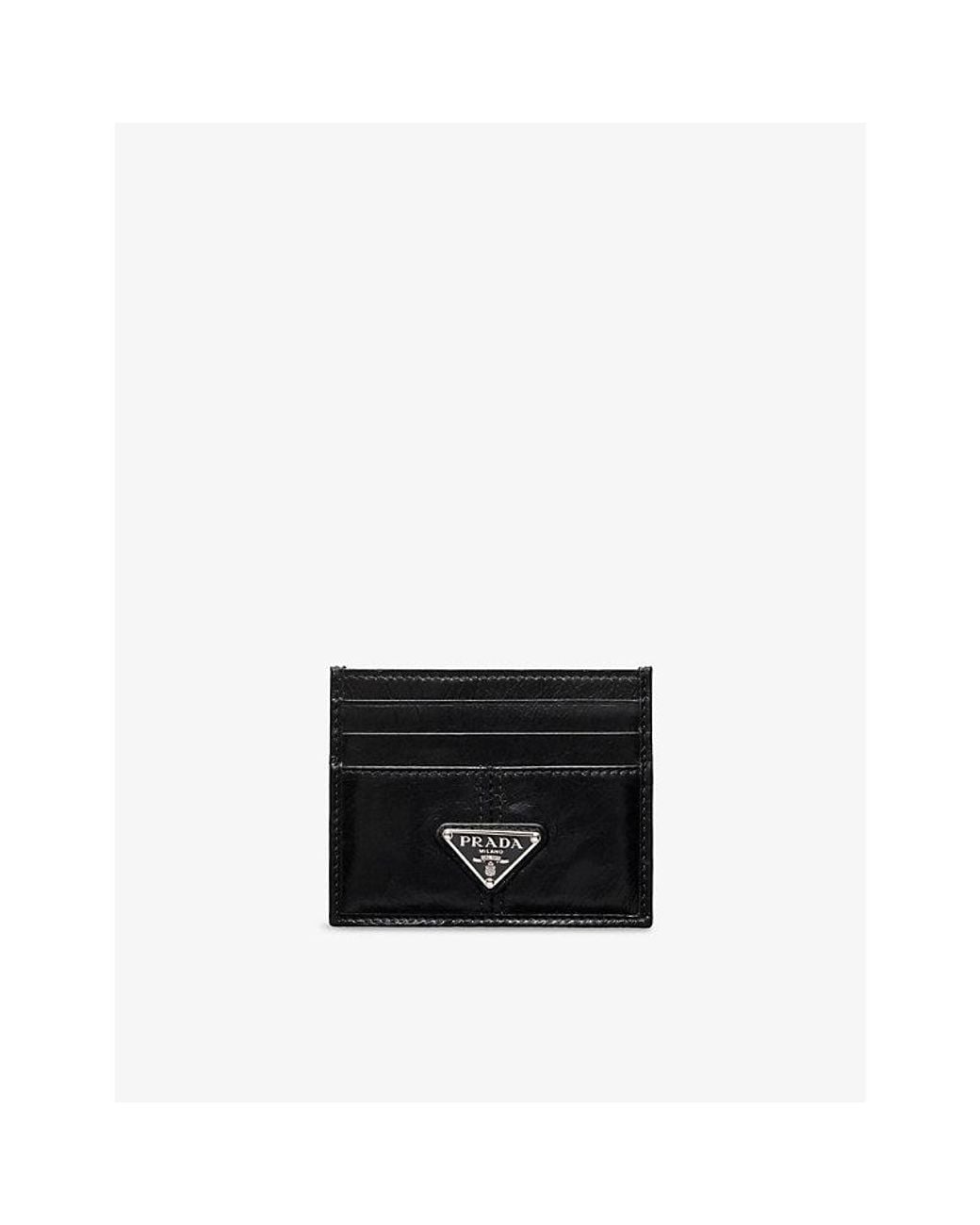 Prada Black Enamelled-Logo Leather Card Holder for men