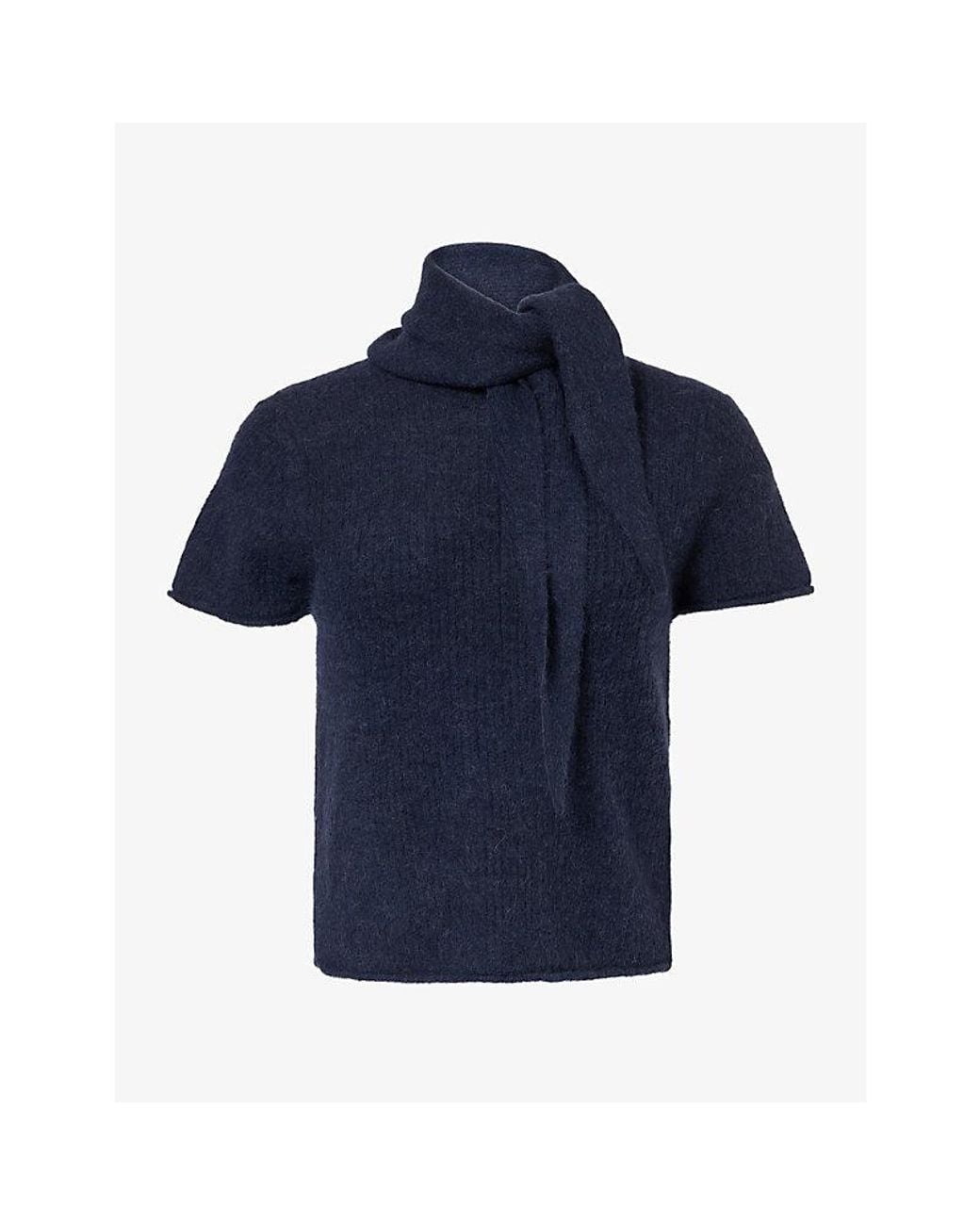 ME+EM Blue Half-Zip Baby Tee Alpaca Wool-Blend T-Shirt