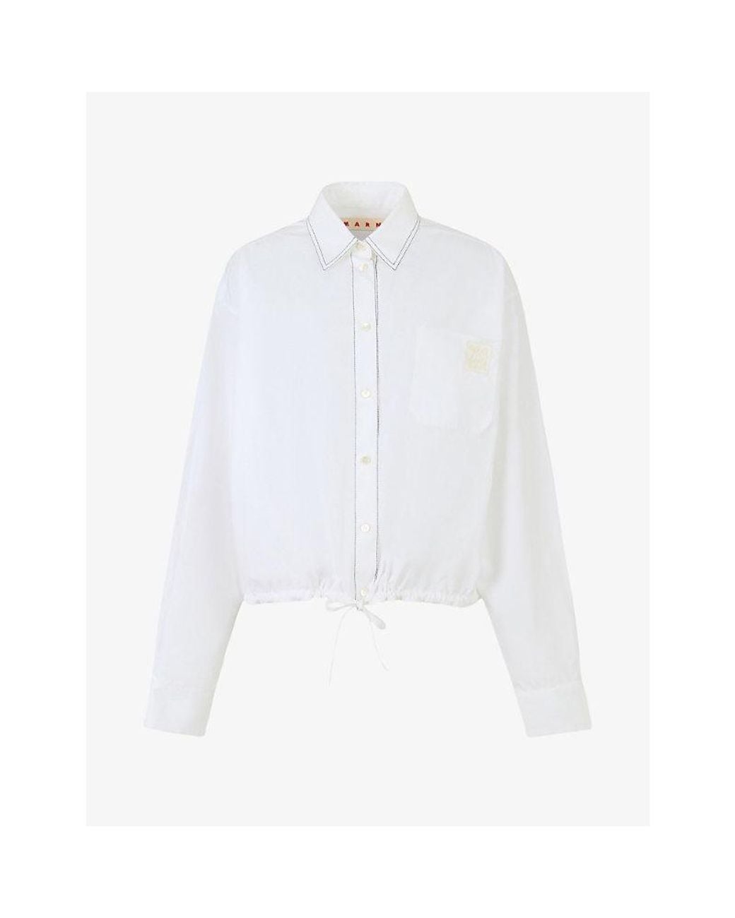 Marni White Cropped Drawstring-Hem Cotton Poplin Shirt
