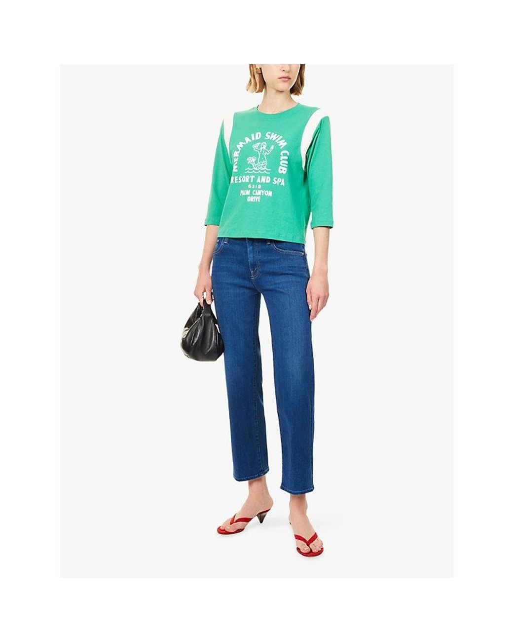 Mother Blue Mid-Rise Rambler Zip Flood Denim Jeans