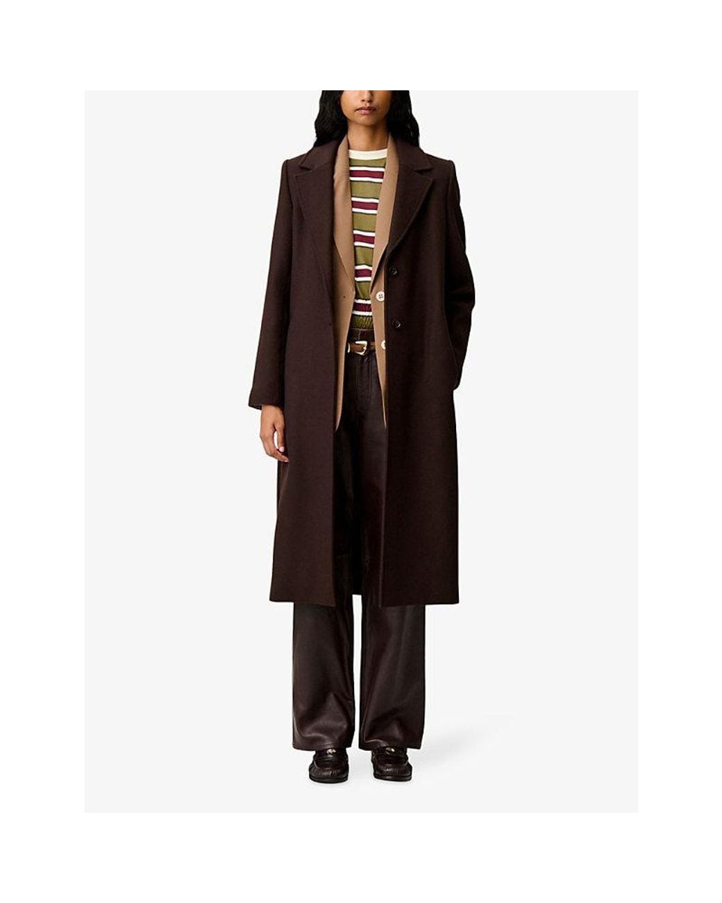 Claudie Pierlot Brown Notch-Lapel Regular-Fit Wool-Blend Coat