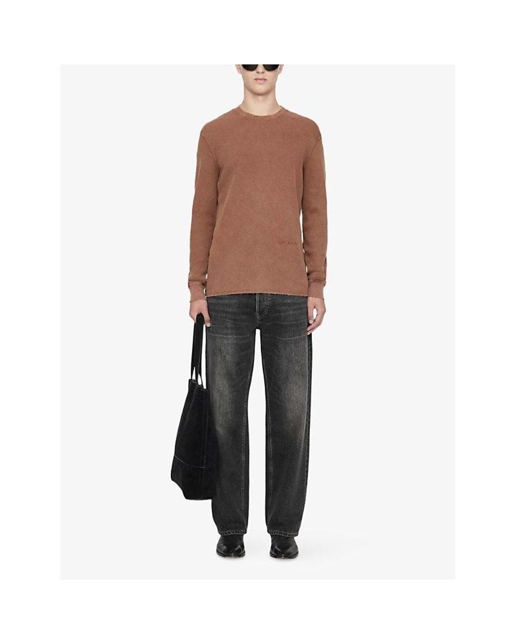 AllSaints Brown Raine Long-Sleeved Cotton-Knit T-Shirt for men