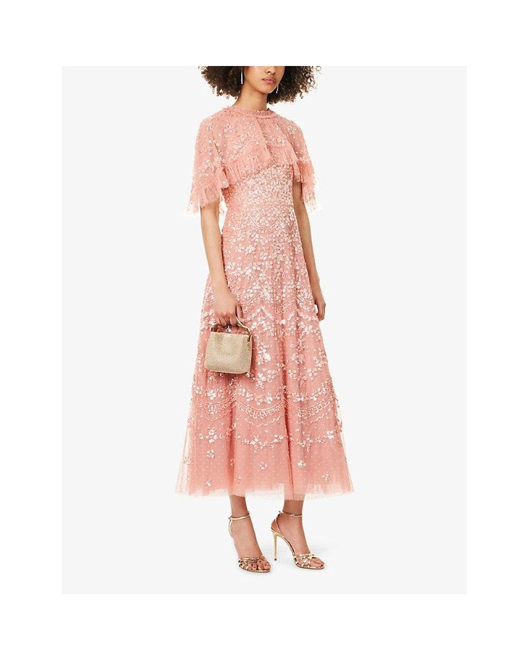 Needle & Thread Pink Freya Cape Tulle Ankle Gown