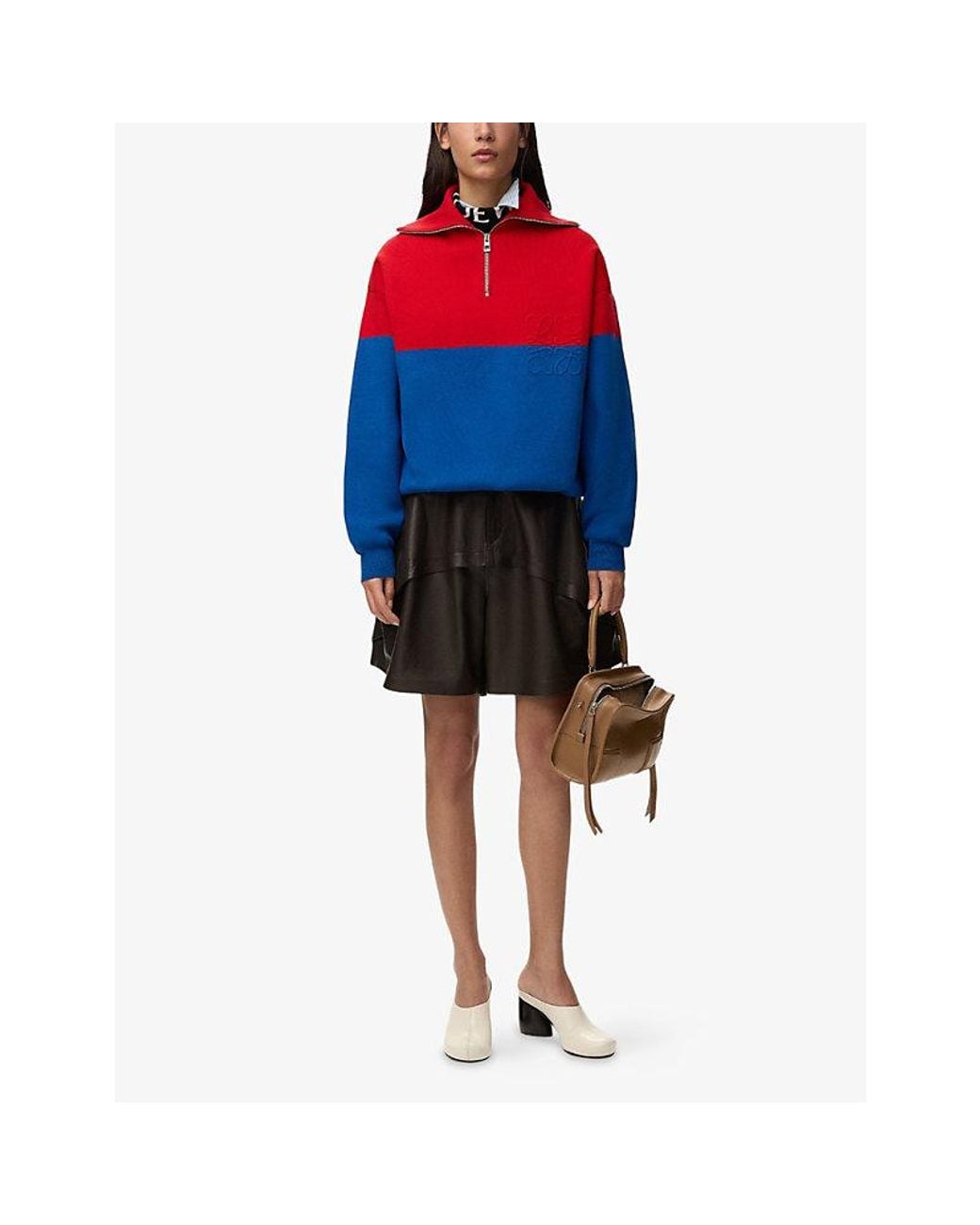 Loewe Blue Colour-Block Half-Zip Cotton-Blend Jumper