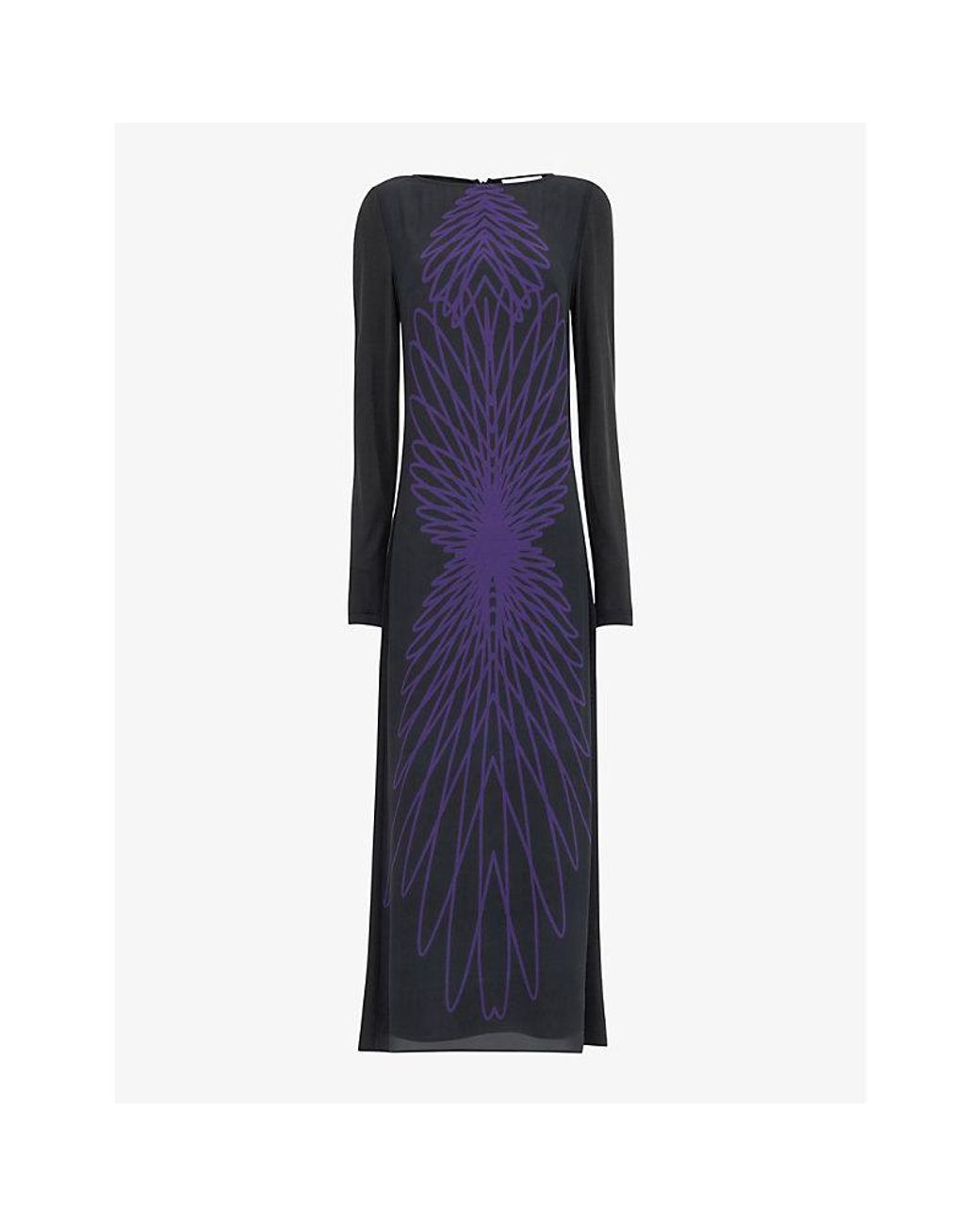 eem Blue Abstract-Print Long-Sleeve Woven Midi Dress
