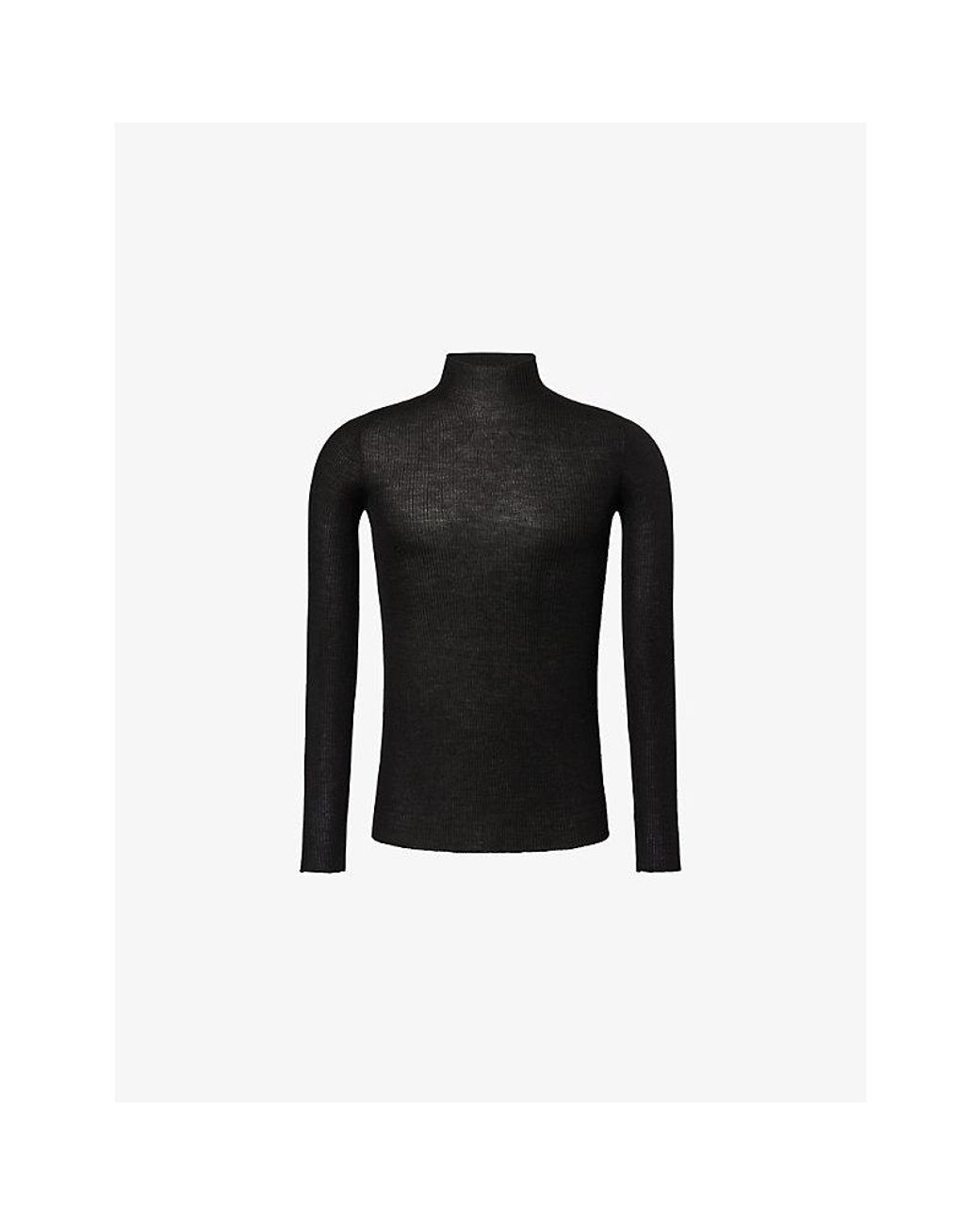Rick Owens Black Turtle-Neck Ribbed Knit-Wool Top for men
