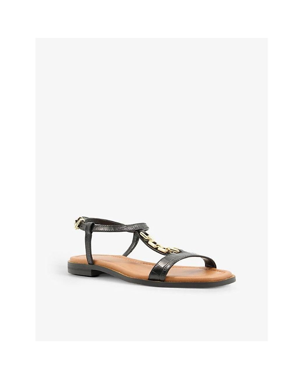 Dune T bar Chain embellished Leather Sandals Lyst