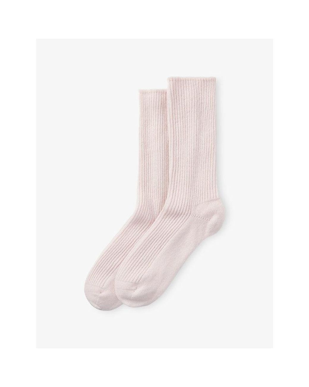 The White Company Pink Ribbed Mid-Calf Cashmere Bed Socks