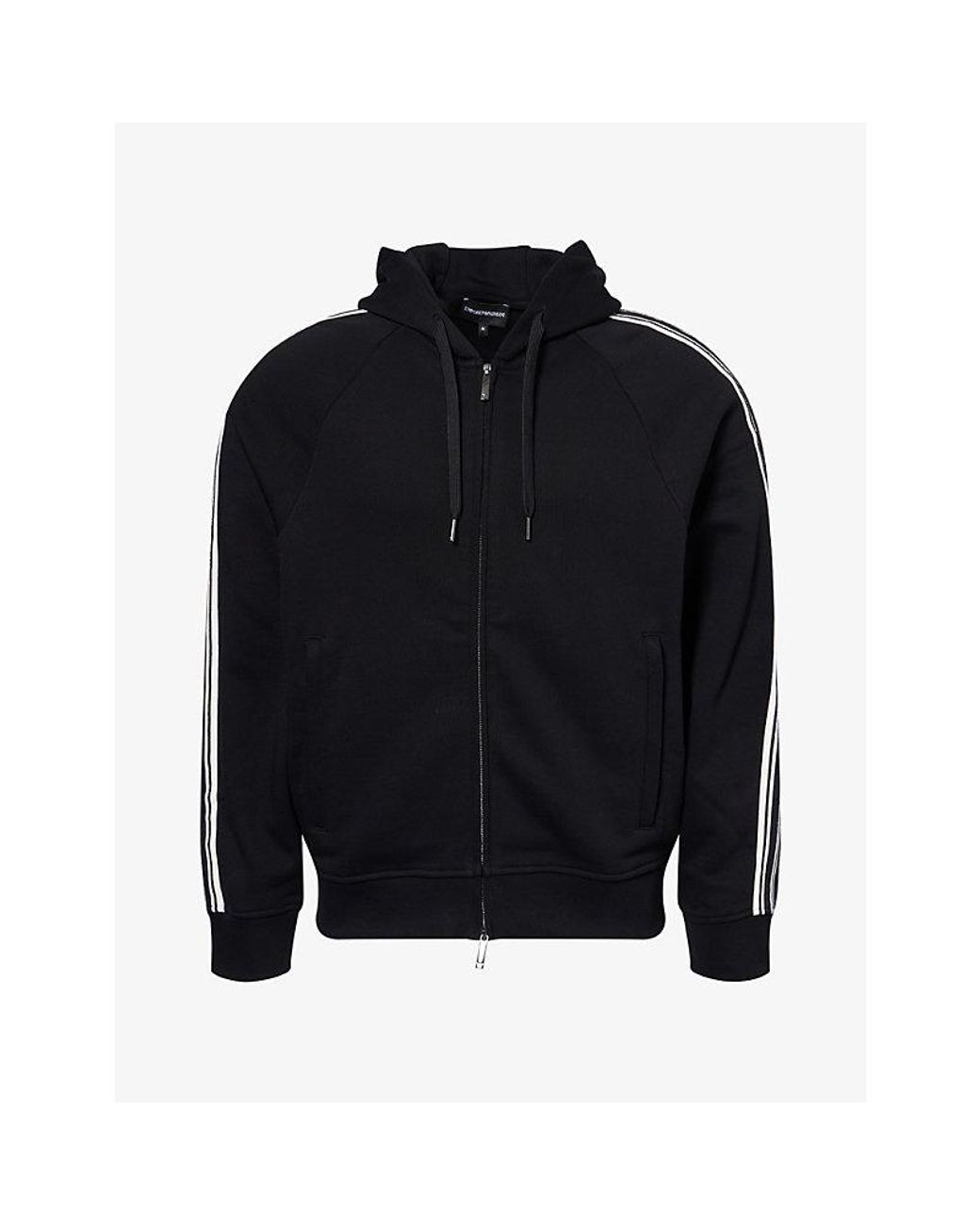 Emporio Armani Blue Striped-Trim Relaxed-Fit Cotton Hoody for men