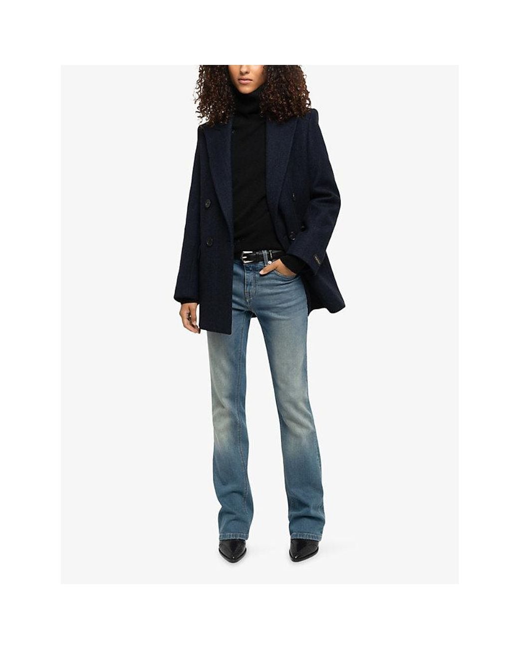 Zadig & Voltaire Blue Miew Peak-Lapel Double-Breasted Wool-Blend Coat