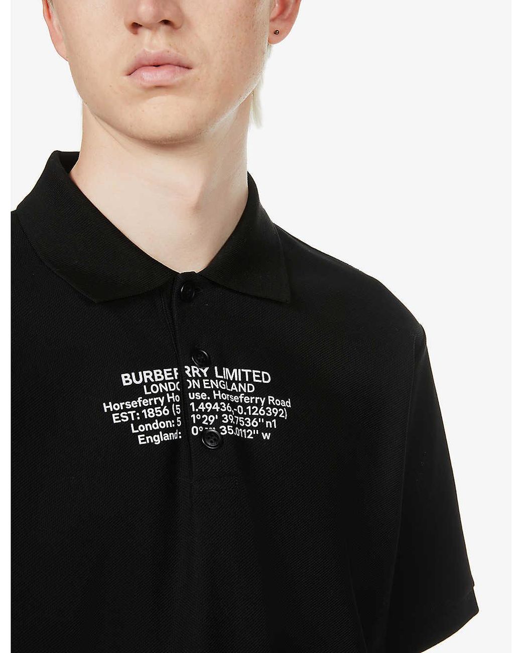 Burberry Mens Black Arlo Text-print Regular-fit Cotton-jersey Polo Shirt M  for Men - Lyst
