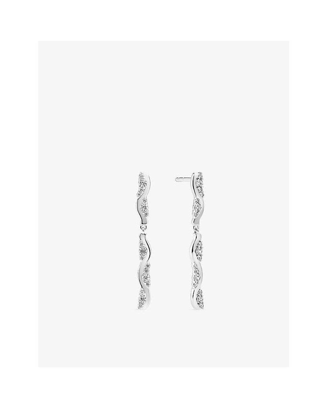 Sif Jakobs White Ellera Waves Altro Lungo Rhodium-Plated Sterling And Cubic Zirconia Drop Earrings