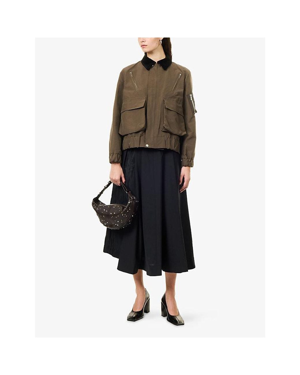 Sacai Black Suiting Panelled Woven Midi Skirt