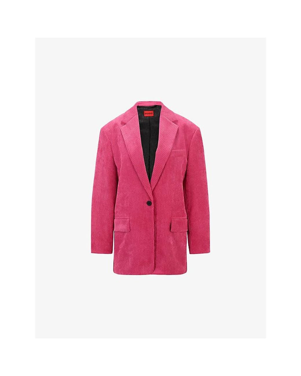 HUGO Pink Regular-Fit Single-Breasted Stretch-Corduroy Jacket