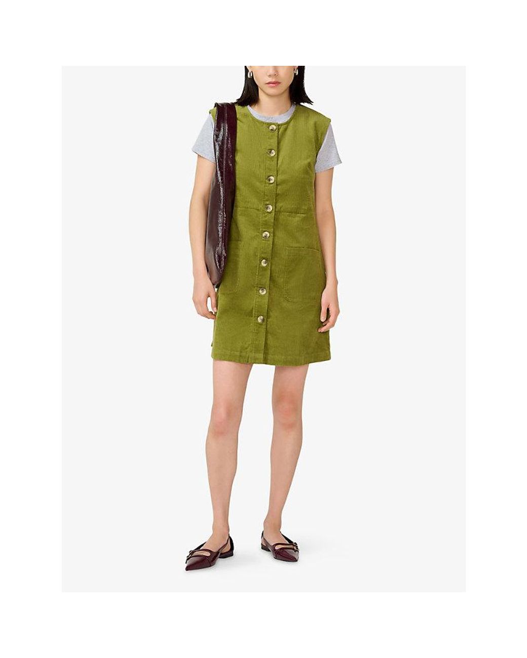 OMNES Green Bunni Sleeveless Cotton-Corduroy Mini Dress