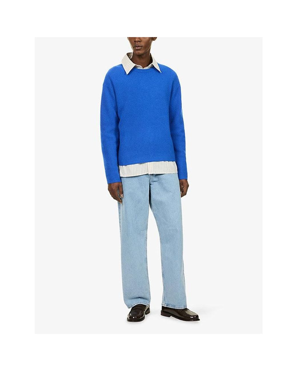 FRAME Blue Crewneck Textured Wool-And-Cashmere Jumper for men