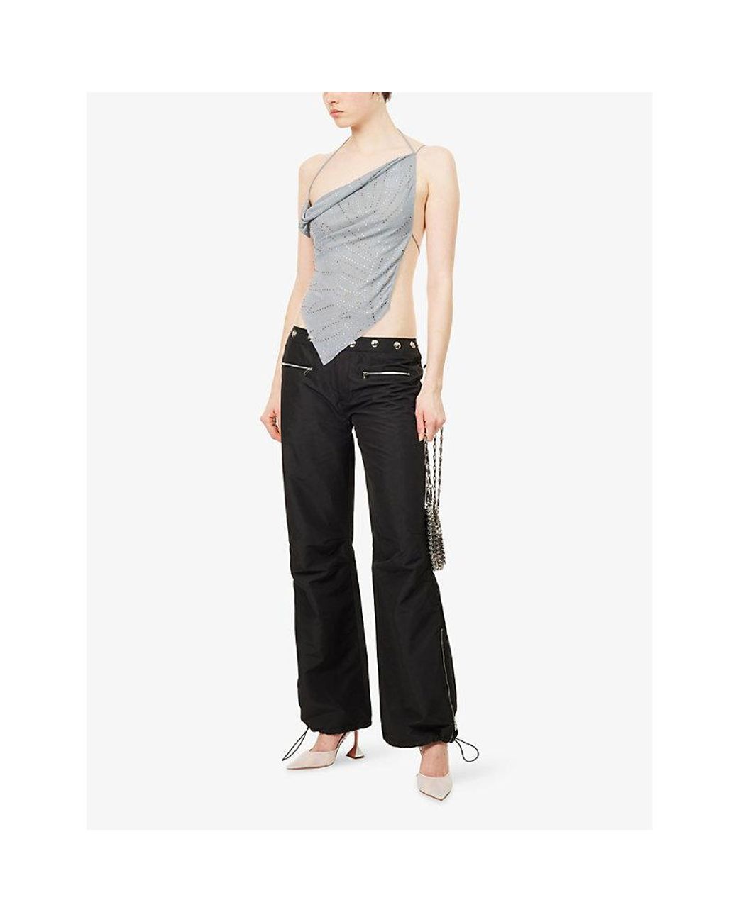 Jaded London Gray Pyla Backless Cowl Mesh Top