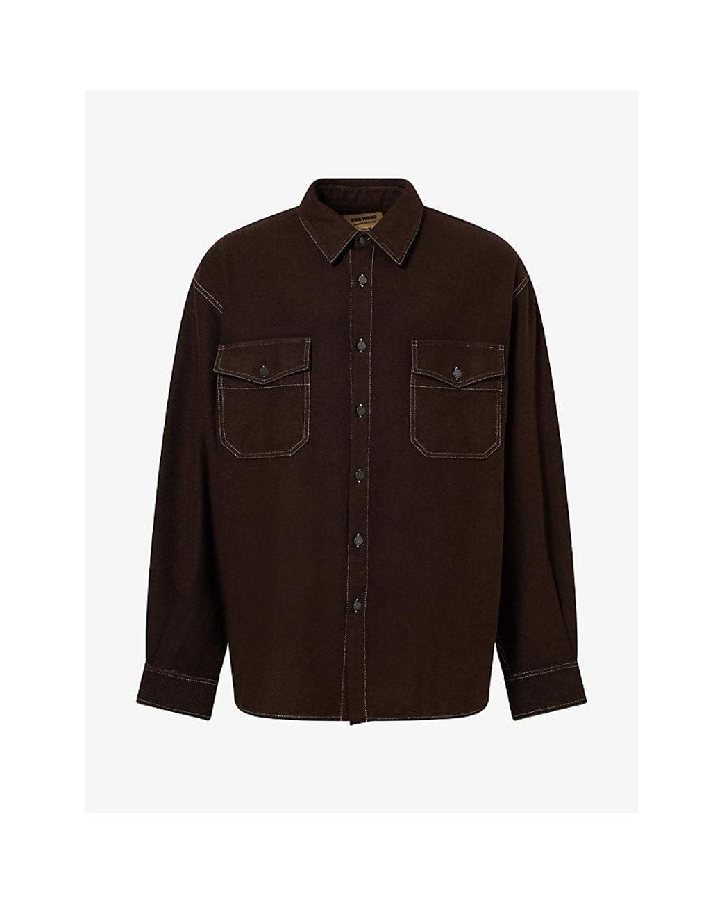 Uma Wang Brown Tavis Flap-Pockets Wool-Blend Shirt for men