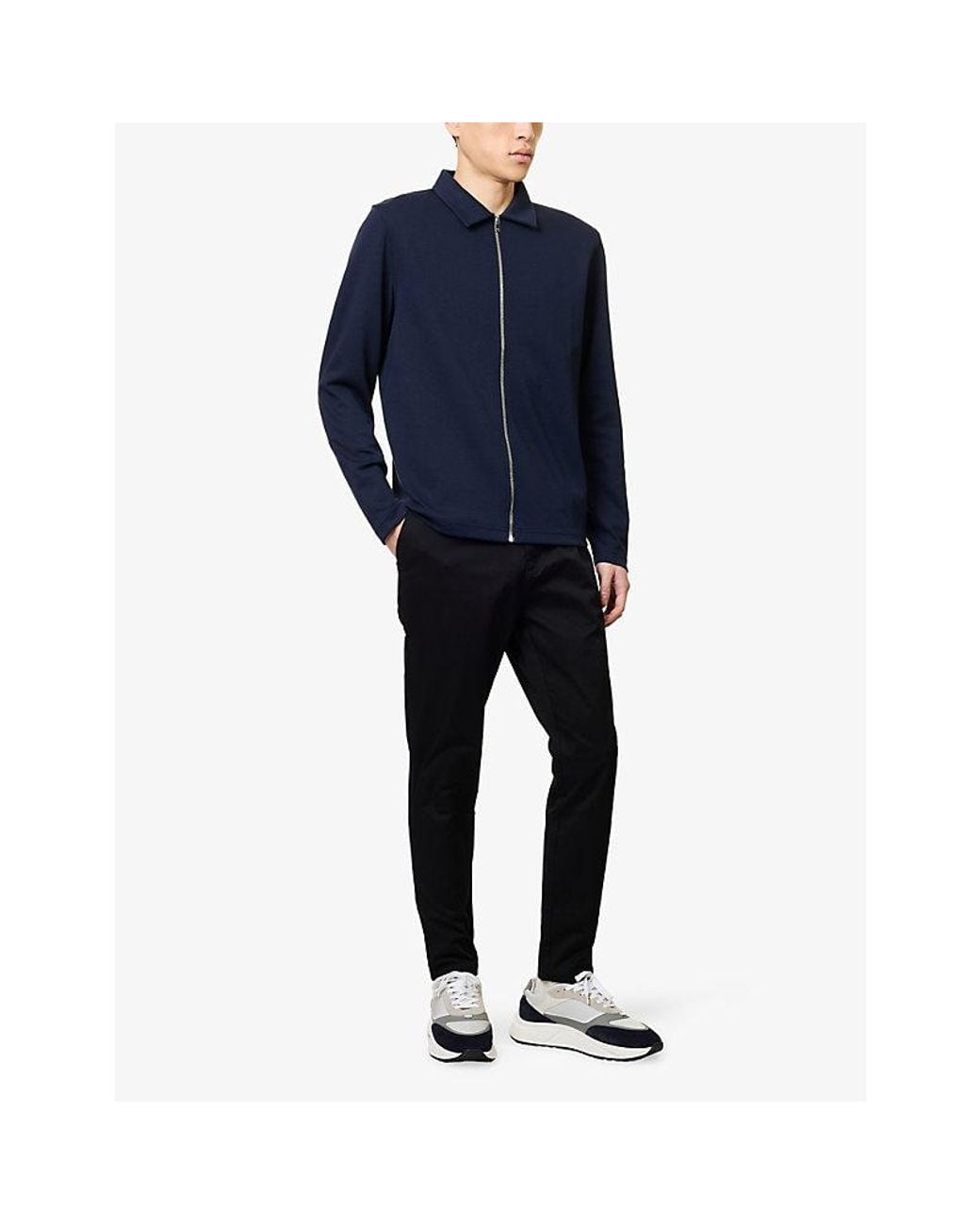 Arne Blue Zip-Through Cotton-Jersey Overshirt for men