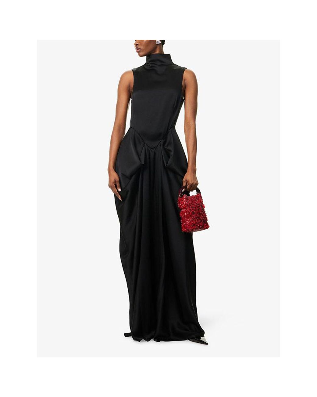 Stella McCartney Draped Sleeveless Satin Gown in Black | Lyst