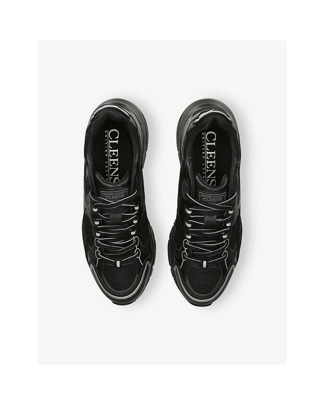 Cleens Black Pulse Runner Leather And Mesh Trainers for men
