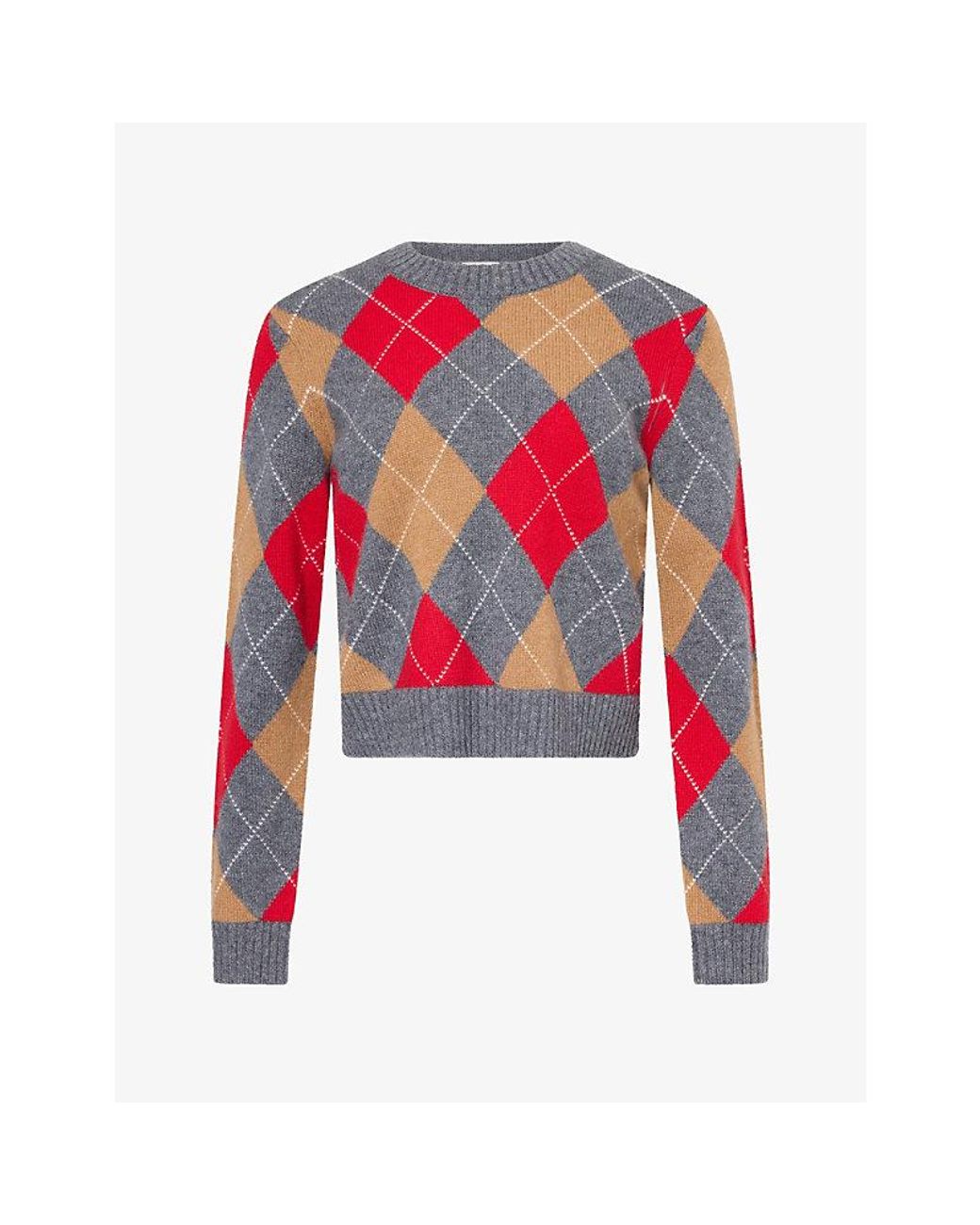 ME+EM Red Argyle Relaxed-Fit Cashmere Jumper
