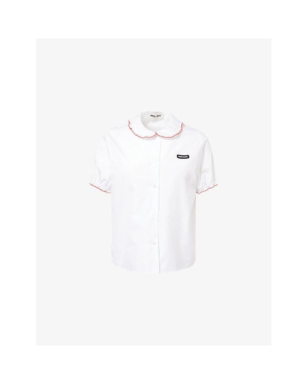 Miu Miu White Embroidered Scalloped-Trim Cotton Shirt