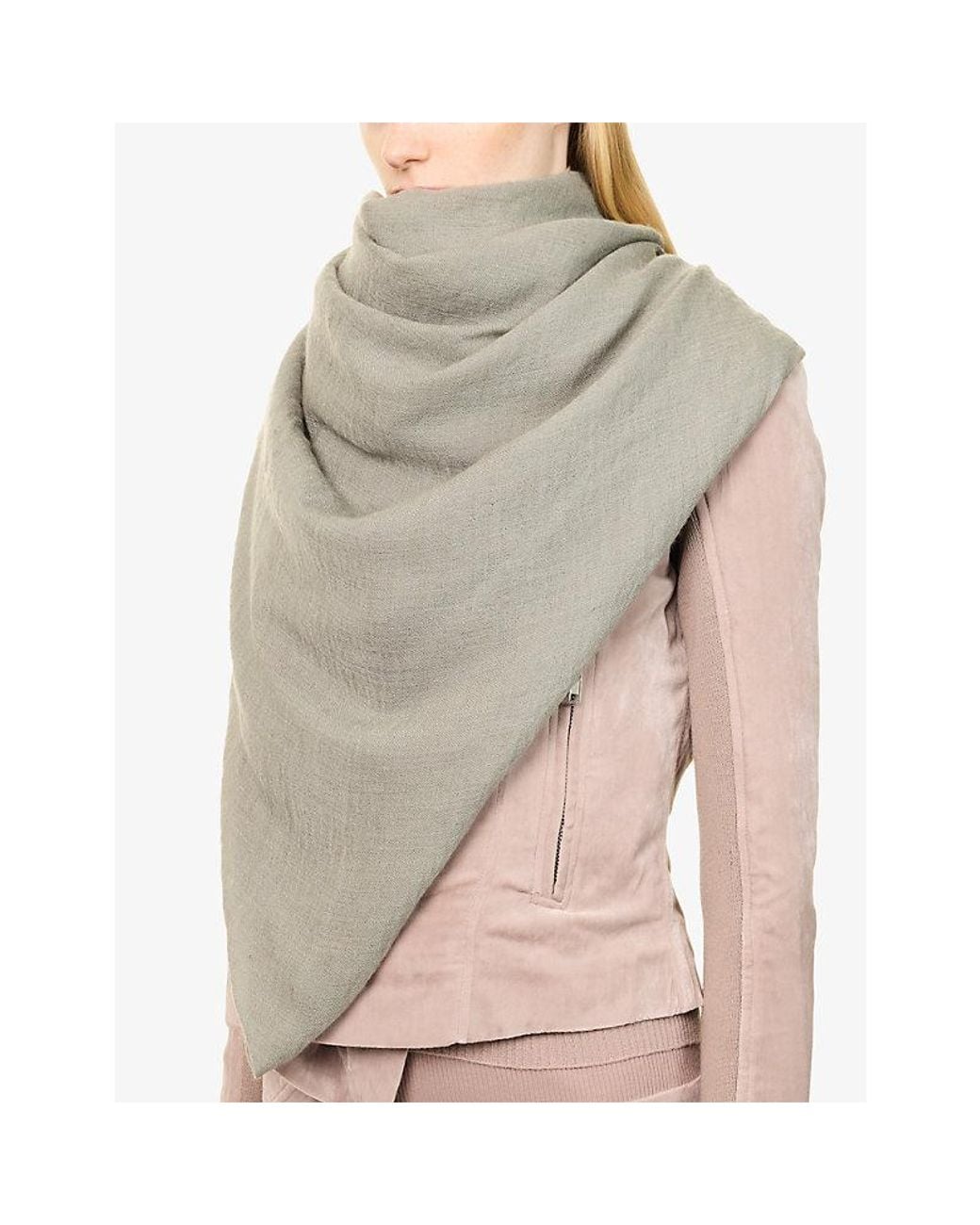 Rick Owens Gray Emily Fringed-Edge Wool, Cashmere And Silk-Blend Scarf