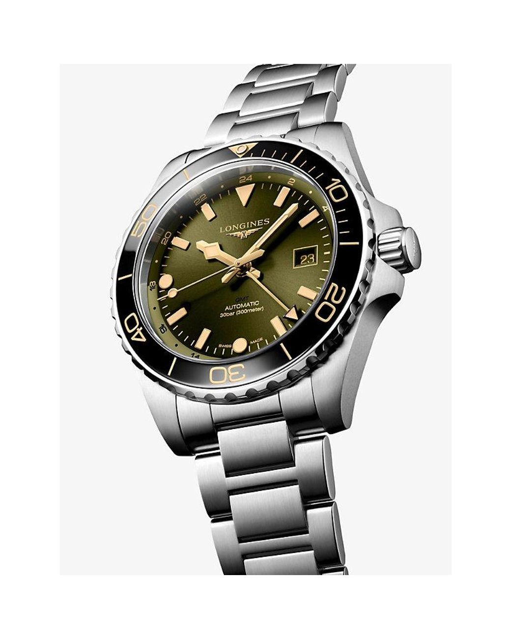 Longines Green L3.890.4.06.6 Hydroconquest Gmt 43Mm Ceramic Bezel Stainless-Steel Automatic Watch for men