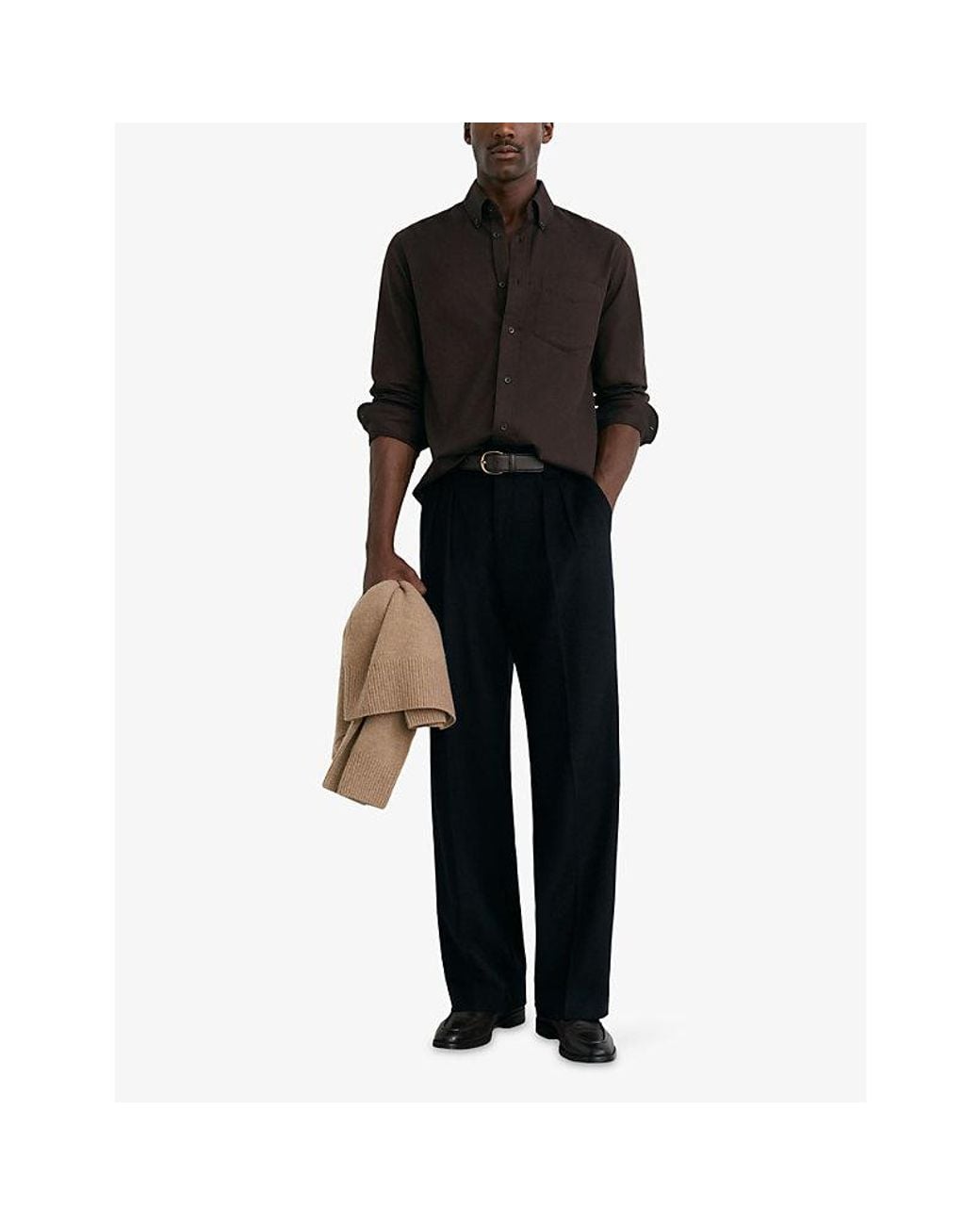 Reiss Black Hunt Regular-Fit Cotton-Flannel Shirt for men
