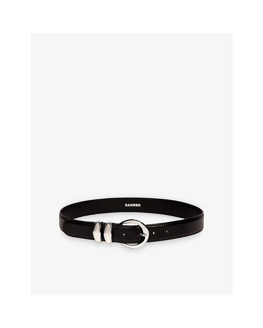 Sandro Black Smooth Buckle-Embellished Leather Belt