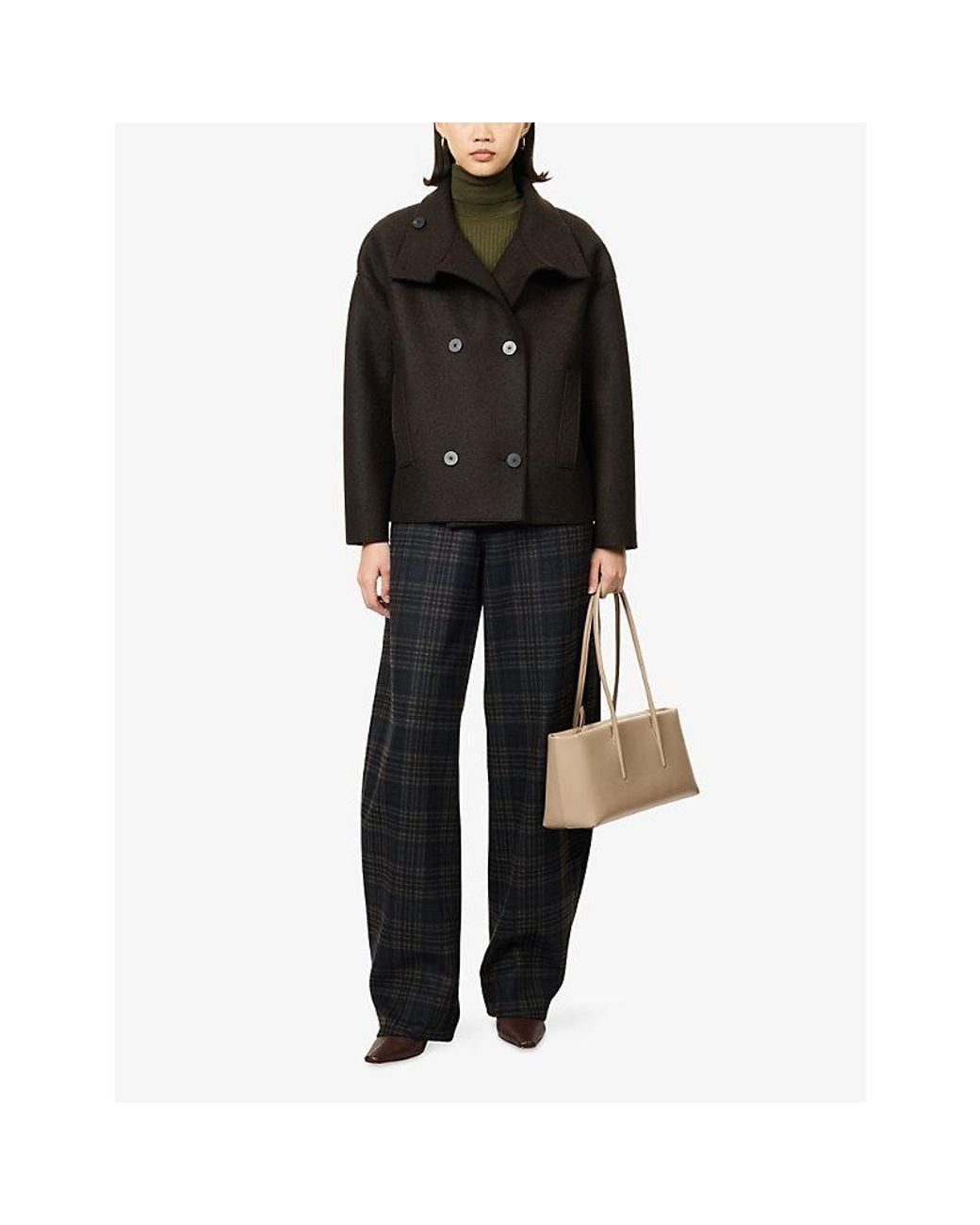 Harris Wharf London Black Cropped Funnel Wool Jacket
