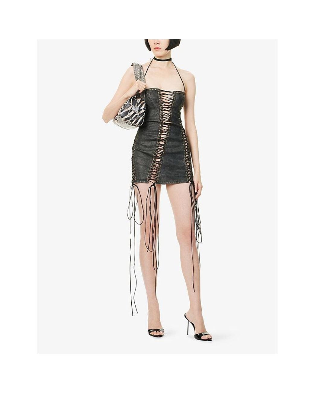 Jaded London Odile Lace-Up Woven Mini Dress in Black | Lyst