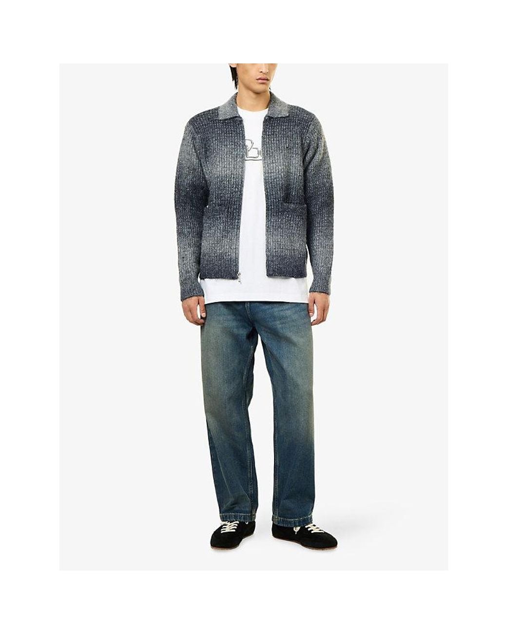 Obey Blue Gradient Zip-Up Woven Knit Cardigan for men
