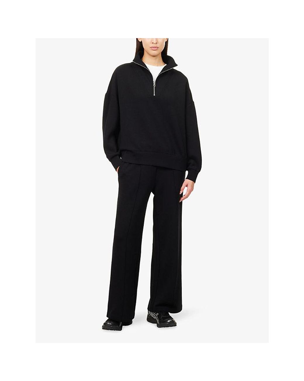Varley Black The Wide-Leg Drawstring Stretch-Woven Jogging Bottoms