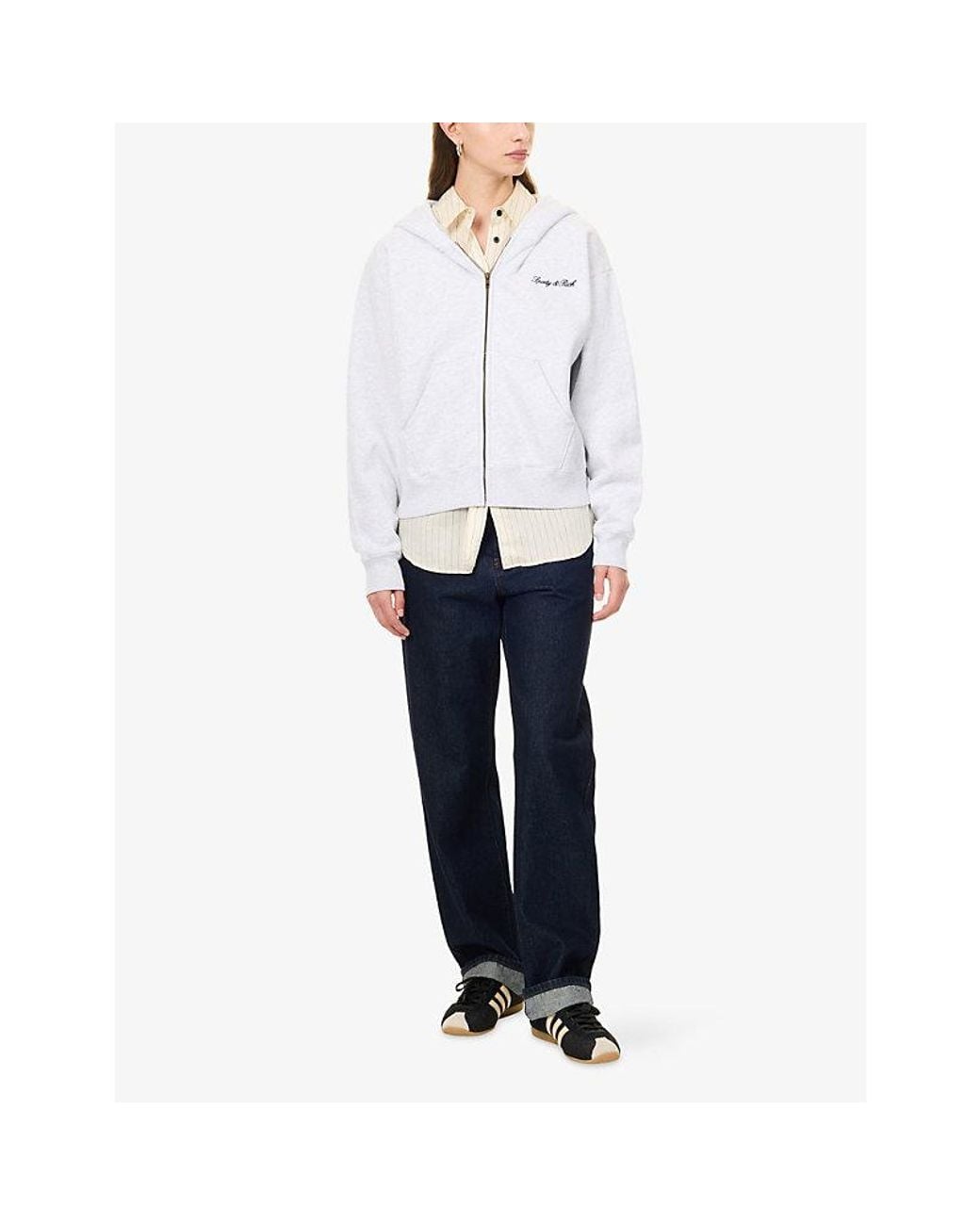 Sporty & Rich White Logo-Embroidered Cotton Hoody