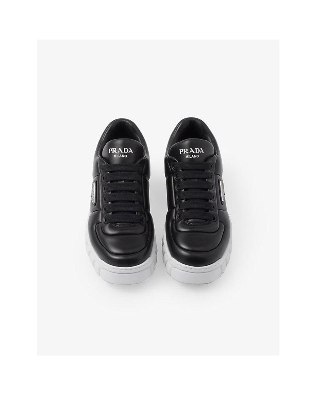 Prada Black Logo-Plaque Padded Leather Low-Top Trainers for men