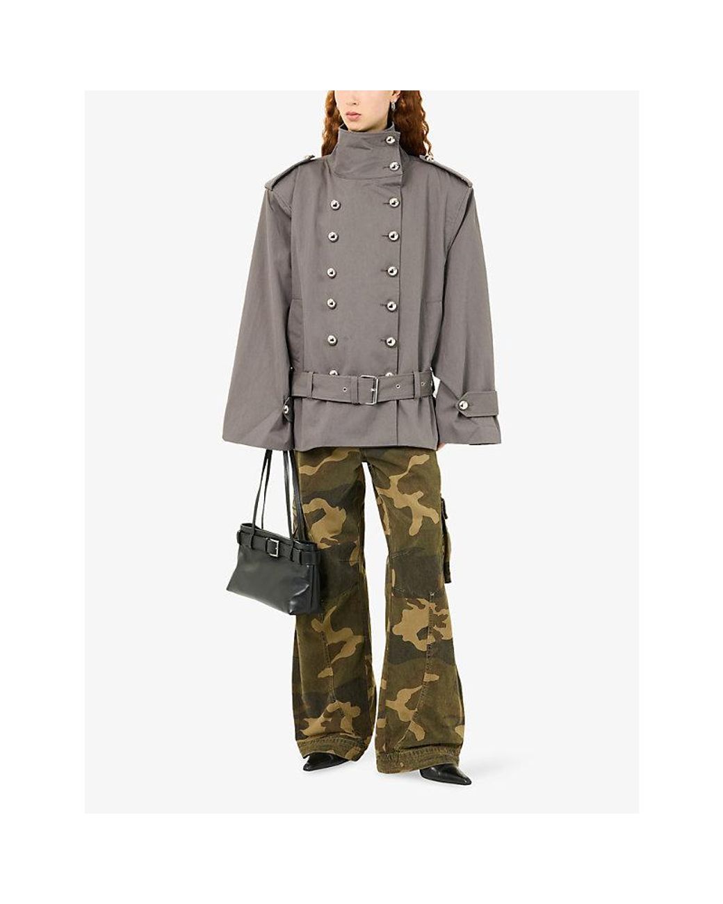 Jaded London Gray Irina Structured Belted Short Cotton-Blend Trench Coat