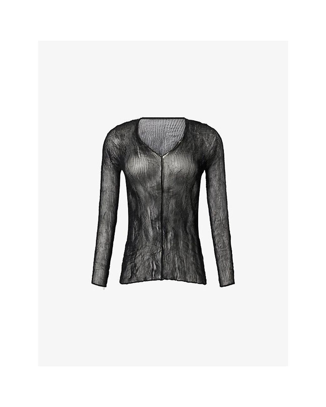 Issey Miyake Black Chiffon Twist Pleats Shirt